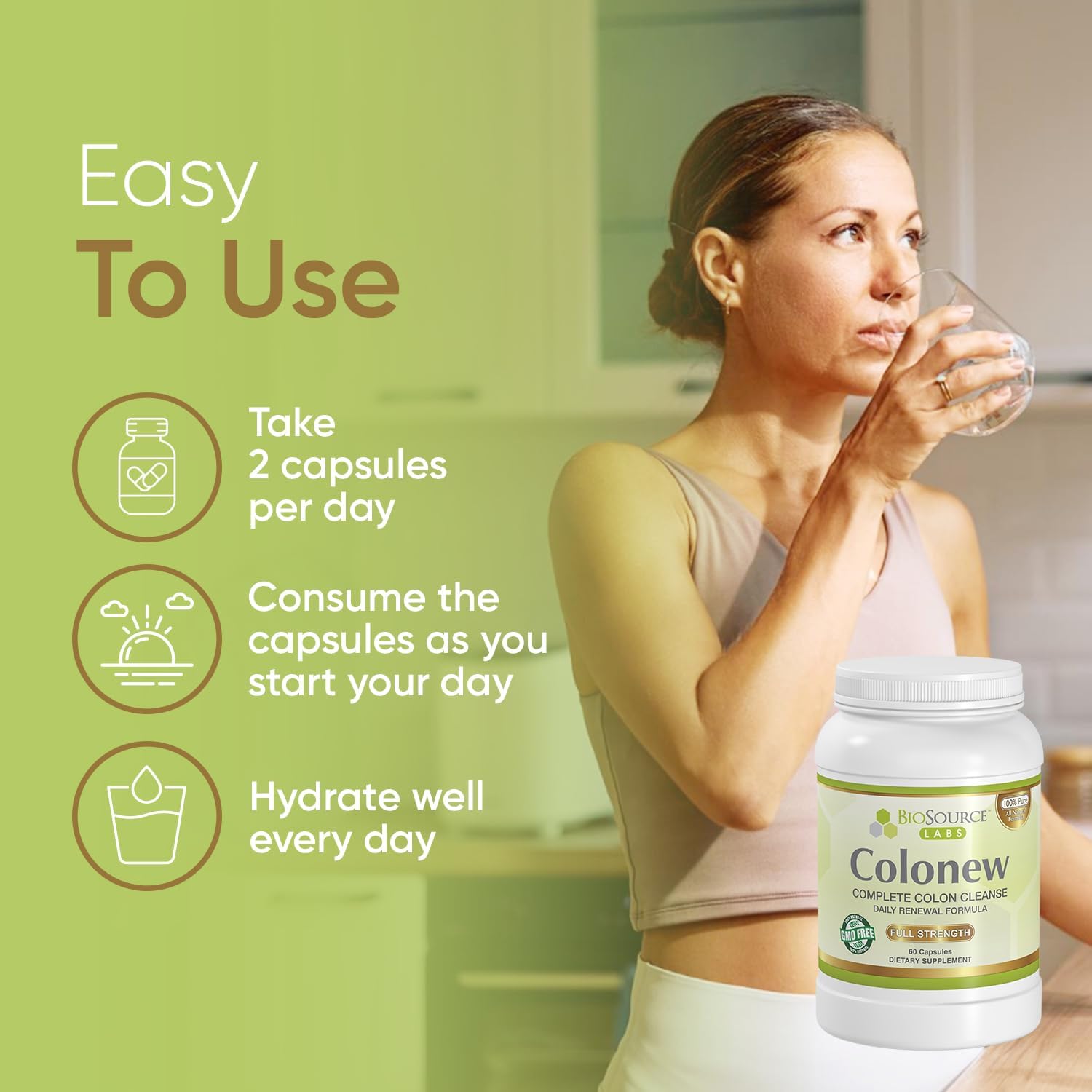BioSource Labs Colonew Complete Colon Cleanse Natural Detox Supplement for Daily Digestive Health, Renewal Formula – (60 Capsules)