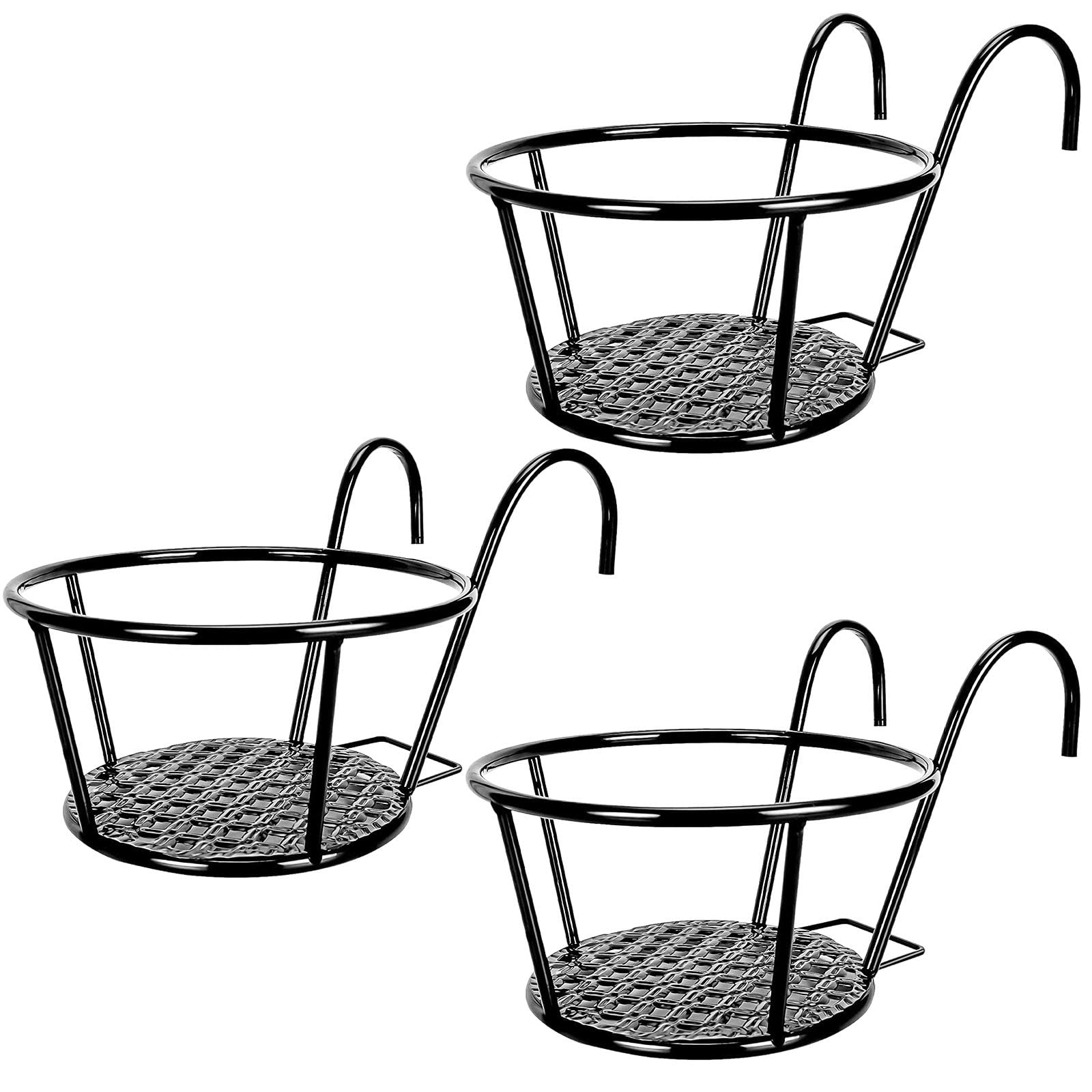 KASTWAVE Hanging Rail Planter Baskets, 7 Inch Metal Gardening Wrought Iron Hanging Flower Baskets for Patio Garden, Balcony, Living Room, Bedroom 3 Pack