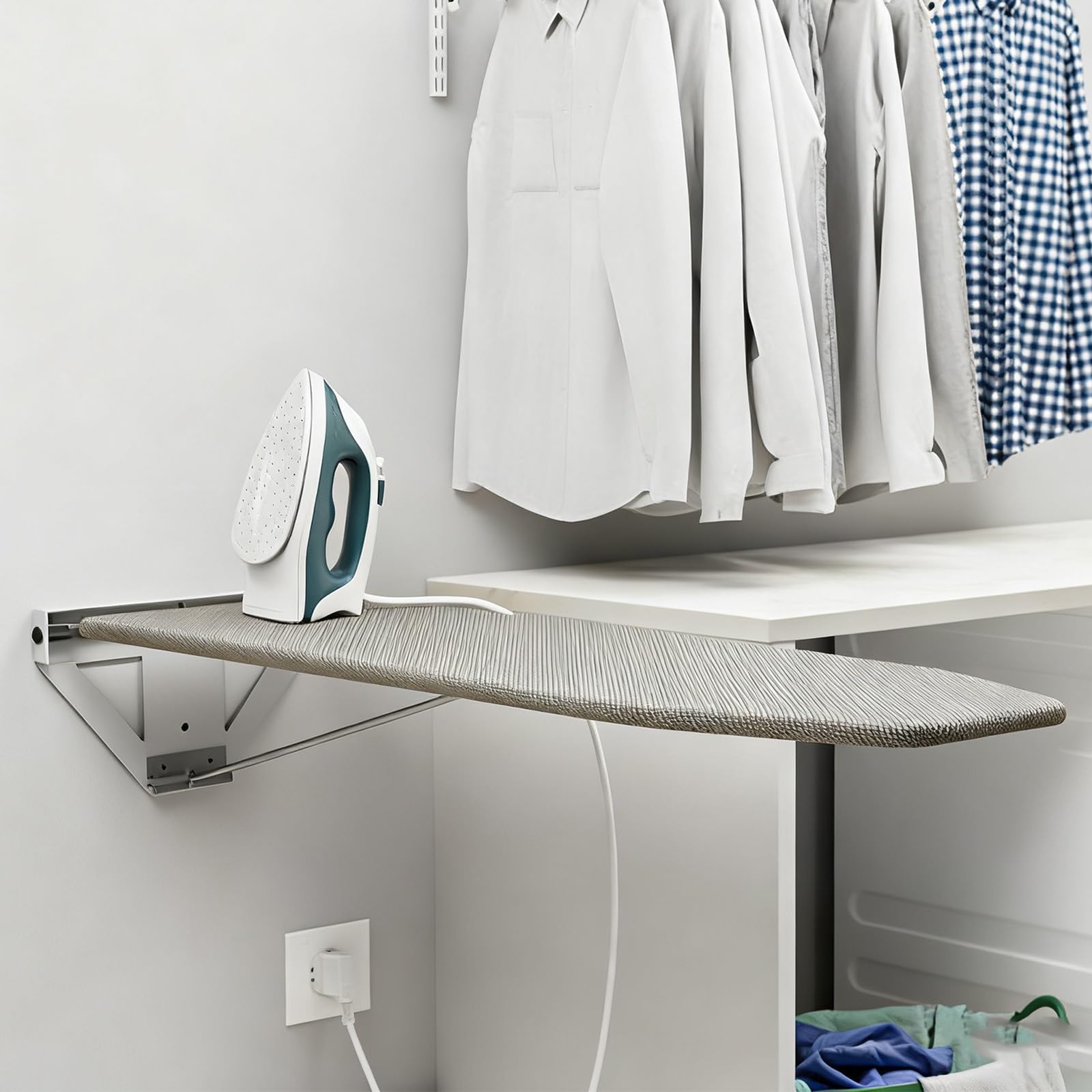 Mesa Planchar Plegable de Pared, Compacta y Compacta Tabla de Planchar para Lavandería, Ironing Board con Soporte Metálico