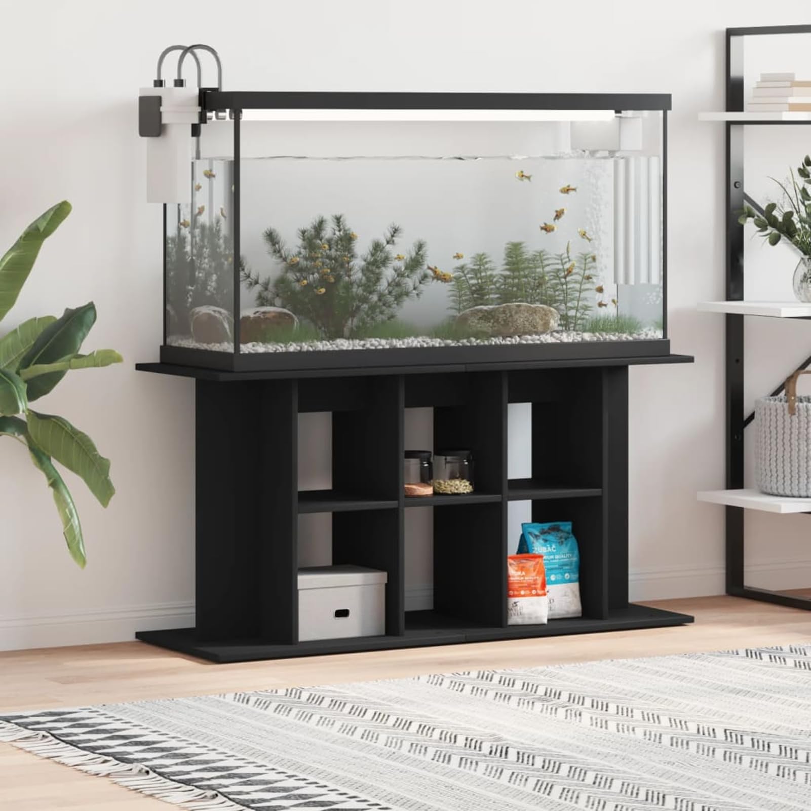 Gecheer Aquarium Stand with Storage, 120x40x60 cm Engineered Wood Fish Tank Stand, Stable Display Shelf for Ornamental Fish and Aquatic Plants, Black 833592