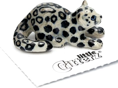 Little Critterz Snow Leopard Cub Decorative Porcelain Display Object King Handcrafted Hand-Painted Adult Home Decor Accent