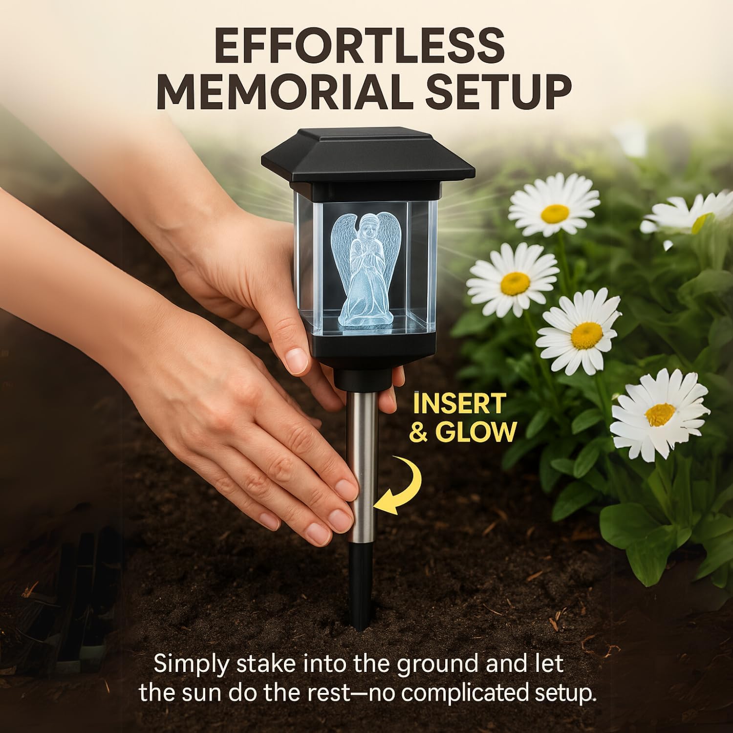 Jumbl 14" Solar LED Memorial Light – 3D Guardian Angel Crystal Stake, Weather-Resistant Stainless Steel, Outdoor Grave Marker for Garden, Yard, or Cemetery Tribute Decoration