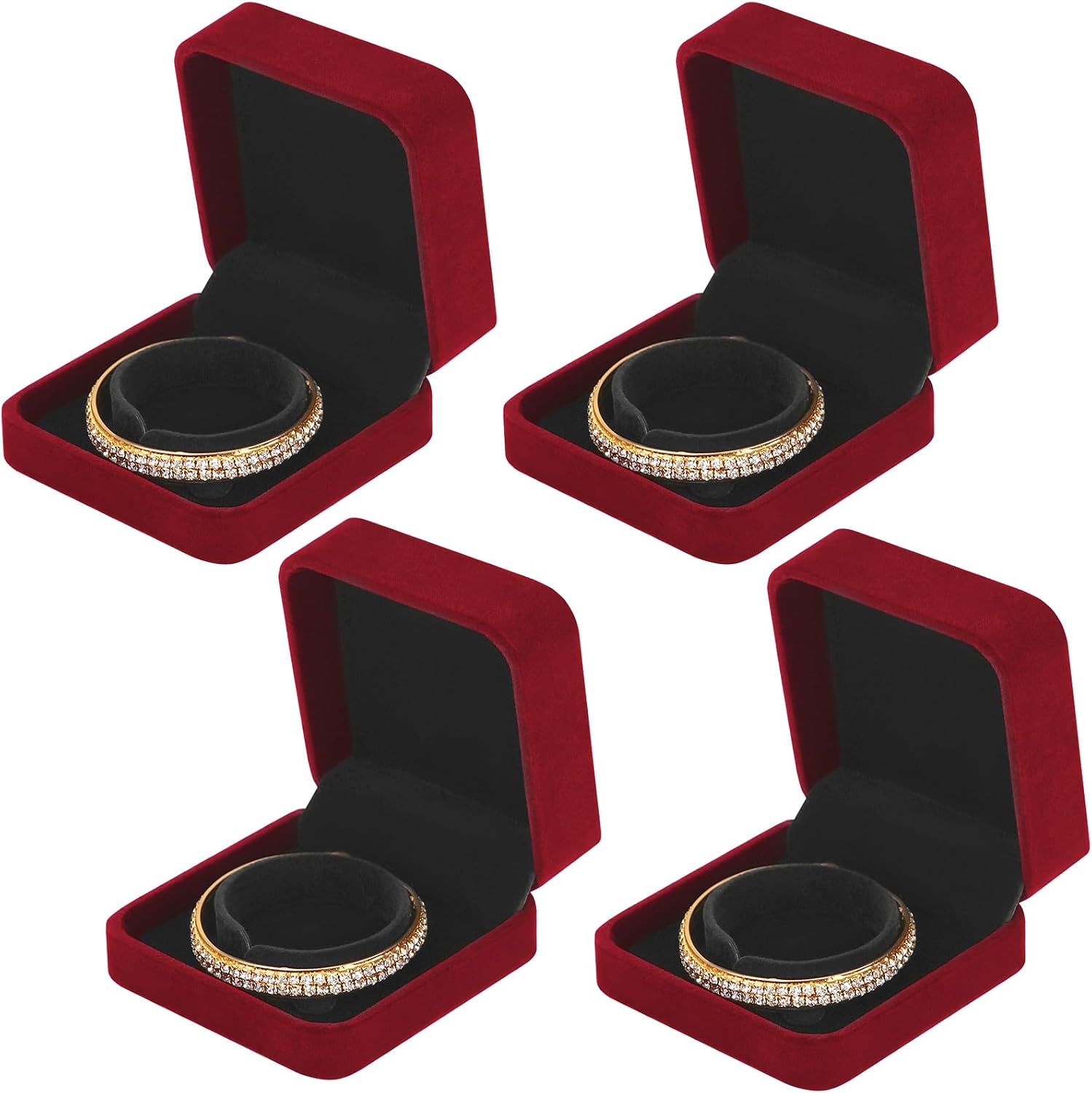 LETURE 4 Pieces Classic Velvet Bracelet Bangle Pendant Necklace Gift Box, Travel Jewelry Box Display Storage Case for Gift, Wedding, Engagement, Proposal, Birthday (4PCS Bracelet-RED)
