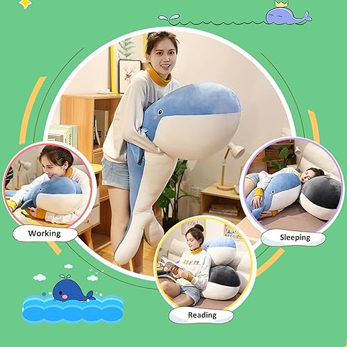 Miniatura 4 de Animal de peluche de ballena, almohada de felpa de ballena grande, juguete de regalo para niñas y niños (39.4 pulgadas, gris)