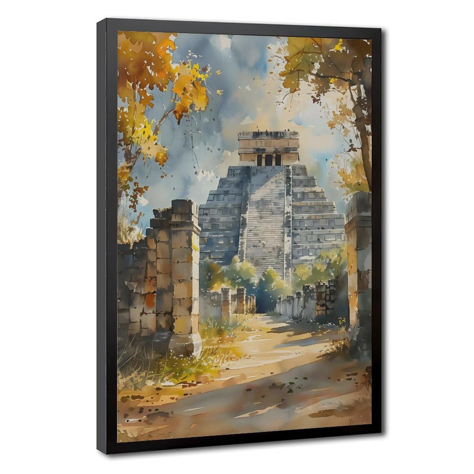 Bareronor Chichén Itzá Watercolor Canvas Poster Bedroom Decor Landscape Office Room Decor Gift 12" L X 18" W
