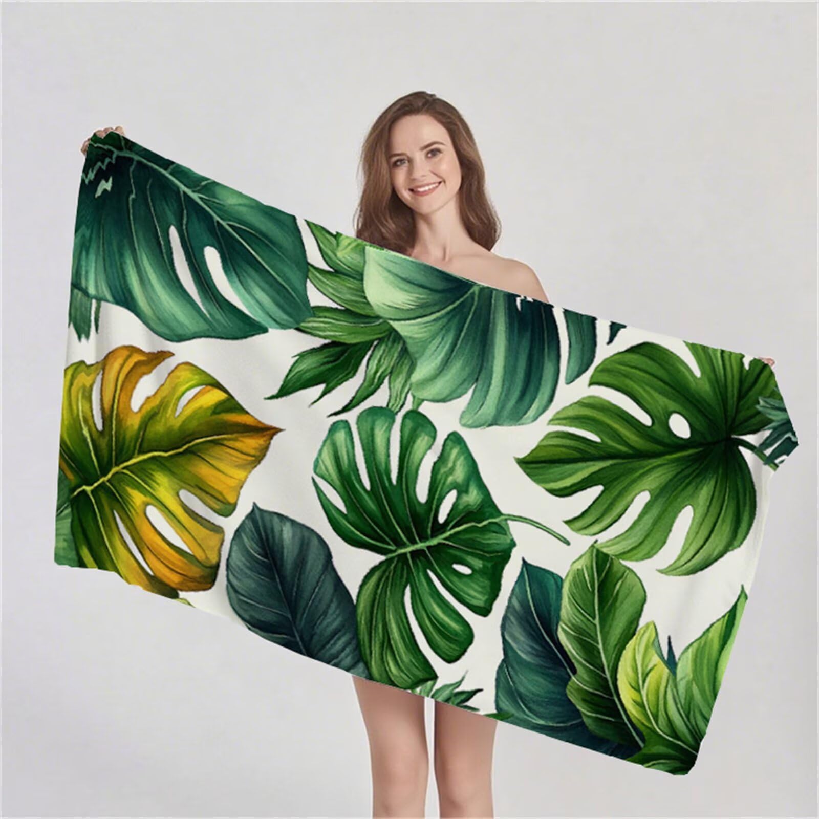 Ręcznik plażowy z mikrofibry, zielony pojedynczy ręcznik kąpielowy duży rozmiar 90 x 180 cm, lekki, miękki i szybkoschnący, odporny na piasek prześcieradło plażowe, z torbą do pływania Ręczniki
