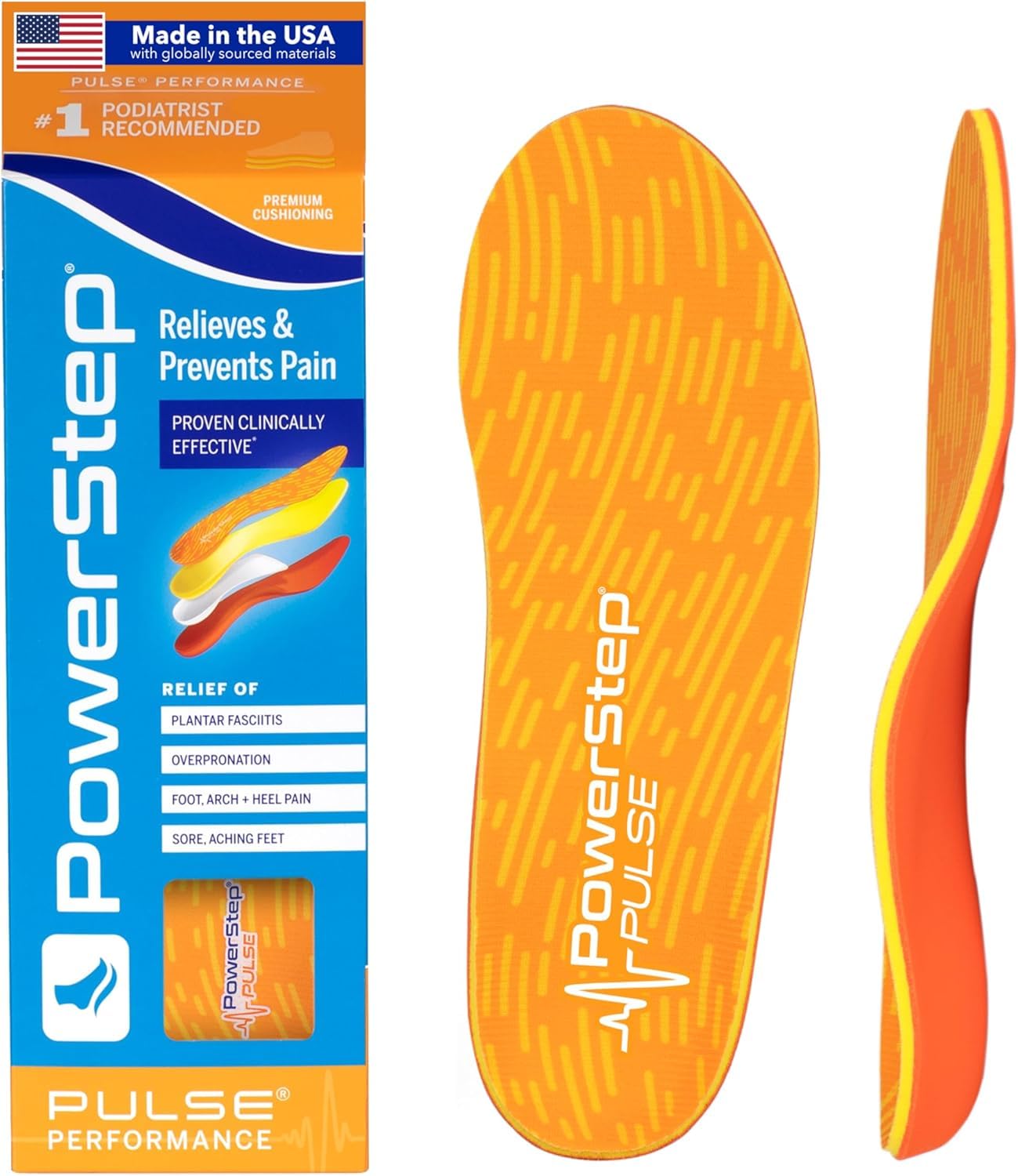 Powerstep Unisex-Adult Pulse Thin Insole Low Profile Running Shoe Insert, Orange/Orange