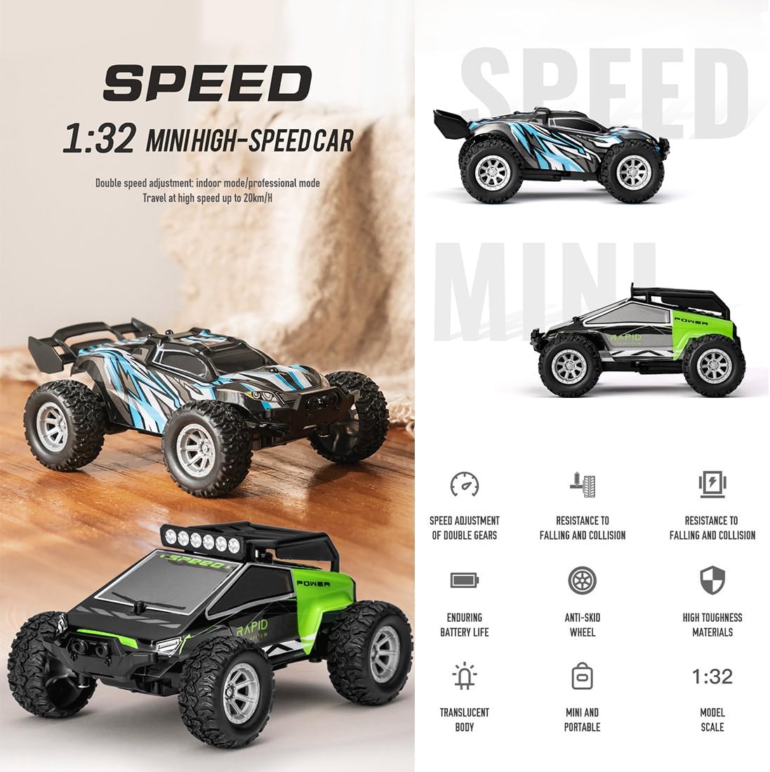 Mini RC Car for Adults, 4WD Off Road Remote Control Truck High Speed 20KMH Rechargeable Battery RTR Gift for Teen Birthday Christmas