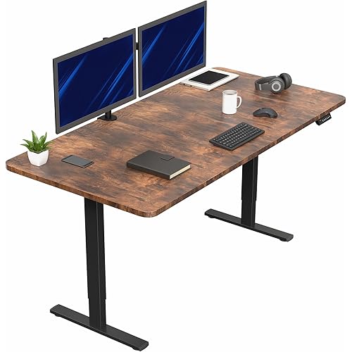 VIVO Electric 71 x 36 in Rustic Standing Desk, Memory Height Adjustment, 1B Series, Holds 220 lbs, Vintage Brown Top Black Frame, DESK-KIT-1B7N-36
