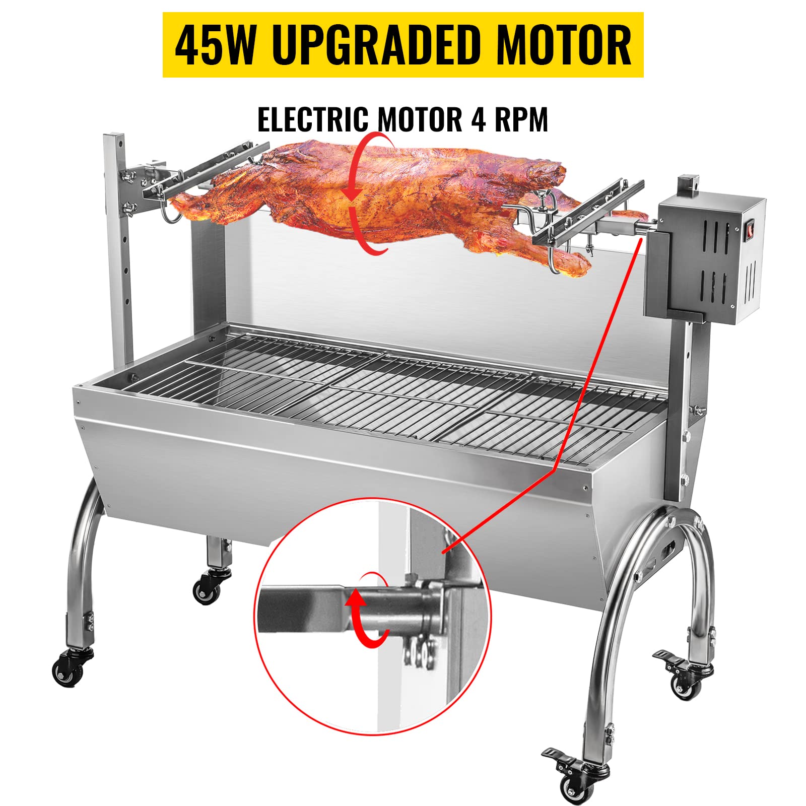 VEVOR 88 LBS Rotisserie Grill Roaster with Wind Deflector, 45W BBQ