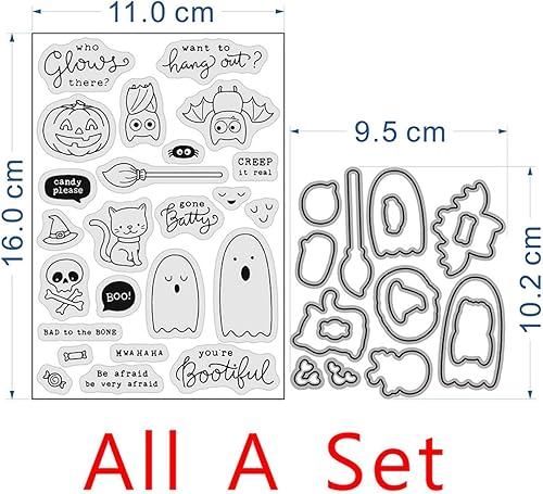 Miniatura 2 de Juego de sellos y troqueles de gato de calabaza fantasma de Halloween para hacer tarjetas, sellos transparentes y troqueles de corte de metal para