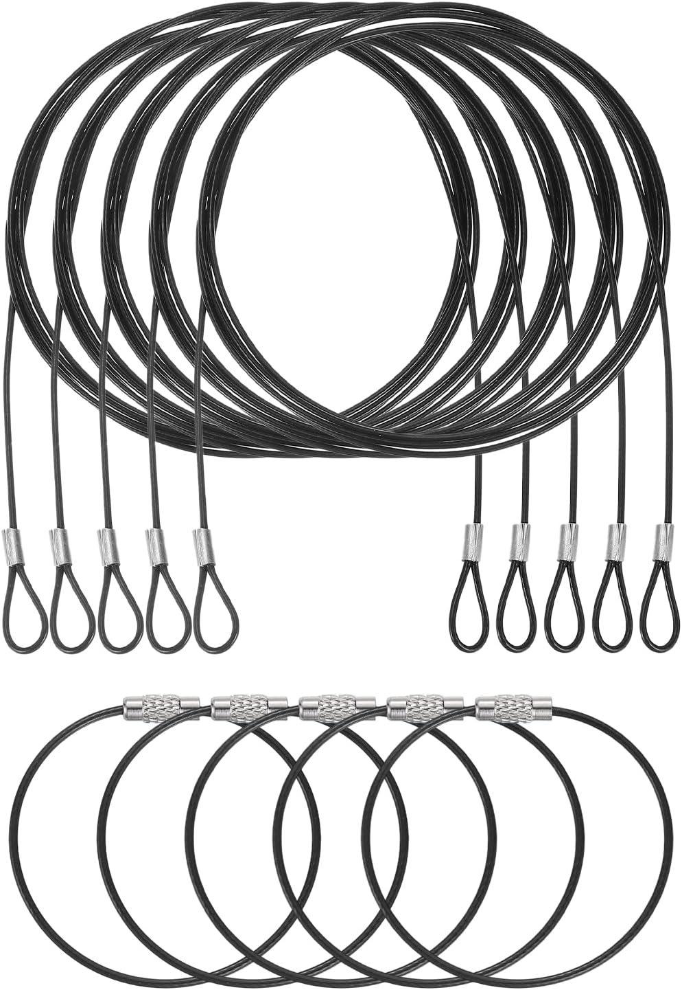 5 Set Double Loop Security Cable Lock (6.56 ft X0.08'') + Keychain Cable, Black