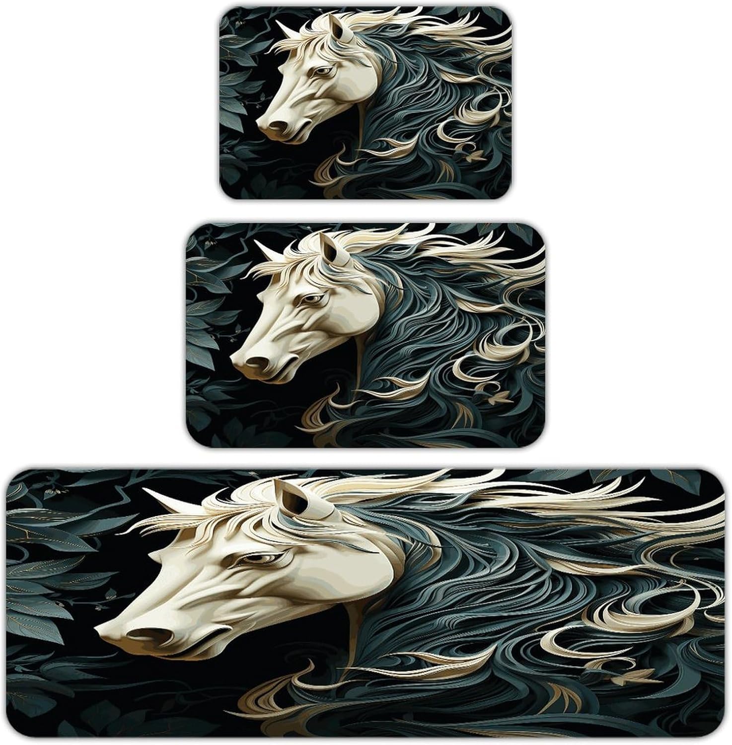 Horse Pattern Kitchen Rugs Set of 3 Non Slip Washable Kitchen Mats for Floor Soft Area Rug Kitchen Floor Mat Cushioned Anti Fatigue Mats Standing Sink Mat Decor Runner Rugs