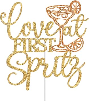 Love at First Spritz Cake Topper, Aperol Spritz Bridal Shower Decorations, Lets Get Spritzy Orange Citrus Bachelorette Wedding Party Decoration Supplies Gold & Orange