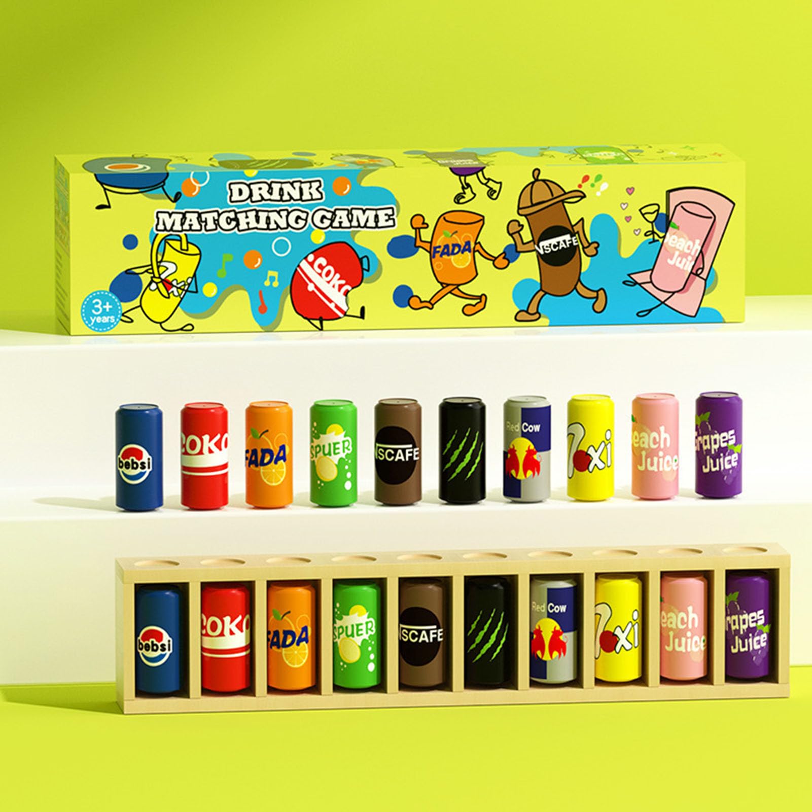 Juego de Correspondencia de Latas de Bebida de Madera, Juguete para Entrenamiento Cerebral