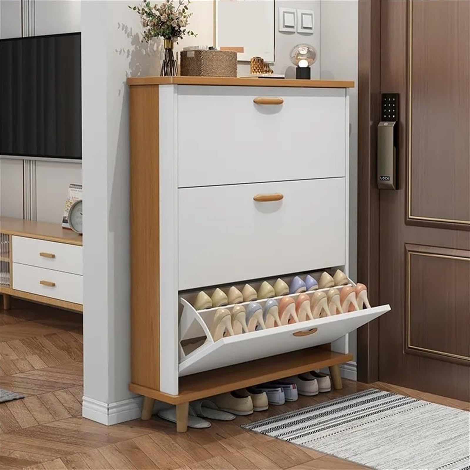 Armoire à chaussures moderne de 80 cm avec triple abattant modulable