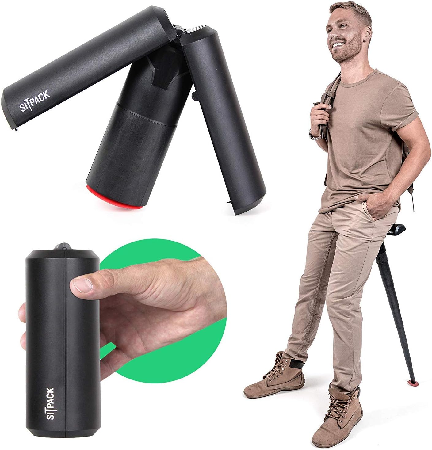 Sitpack Compact Lightweight Foldable Seat - Adjustable, Portable Stand Stool - Camping, Hiking, Travel, Music Festivals, Concert, Backpacking, Fishing, Hunting Accessories - Up To 100kg