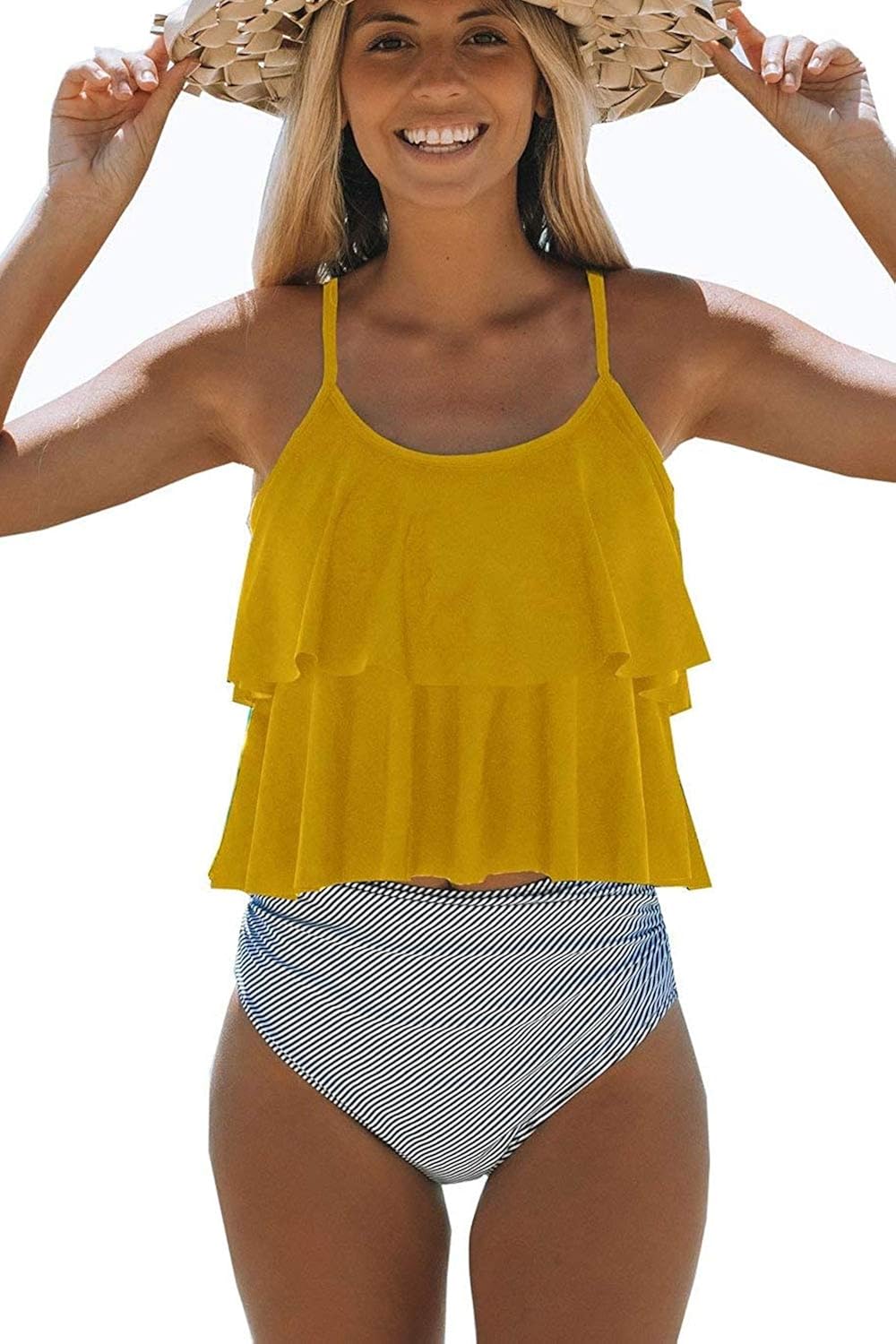 Beachsissi Tankini Bathing Suit Stripe Print High Waisted Tummy Control 2 Piece Swimsuit : Clothing, Shoes & Jewelry