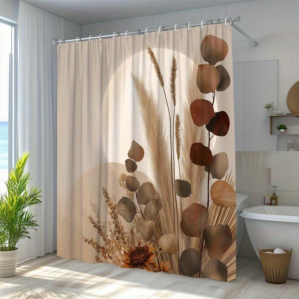 awitufhgp Natural Shower Curtain Landscape Floral Plant Sunshine Pattern Elegant Bathroom Decoration Polyester Fabric Contains Hooks(180x120cm/71x47in(WxH)