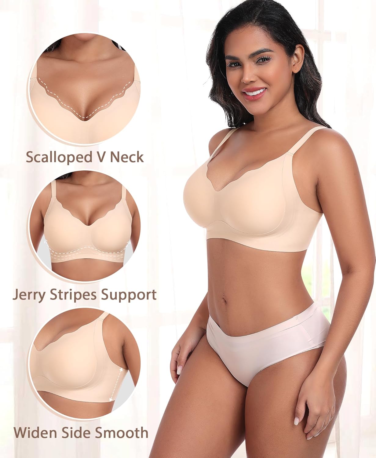 Ganado Scalloped Wireless Bras for Women Seamless No Underwire Bra Full Coverage Padded Comfortable Bralettes - Image 2