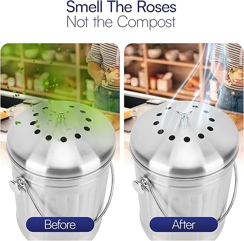 Miniatura 8 de BioStrike Compost Crock - Filtros de carbón activado para cubo de compost, controla los olores de la cocina, redondo de 5.5 pulgadas, fabricado en