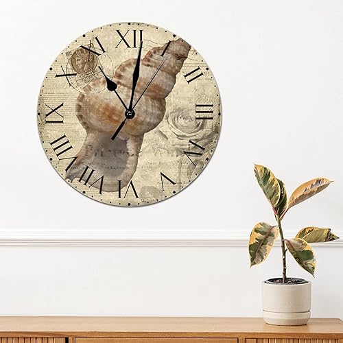 Miniatura 236 de ArogGeld Reloj de pared con diseño de estrella de mar antigua francesa, de cloruro de polivinilo, con números romanos, de 10 pulgadas, funciona