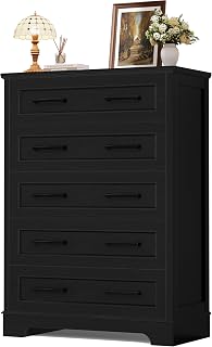 YESHOMY Farmhouse Tall 5-Drawer Dresser for Bedroom - Black Chest of Drawers with Smooth Rails & Stable Base