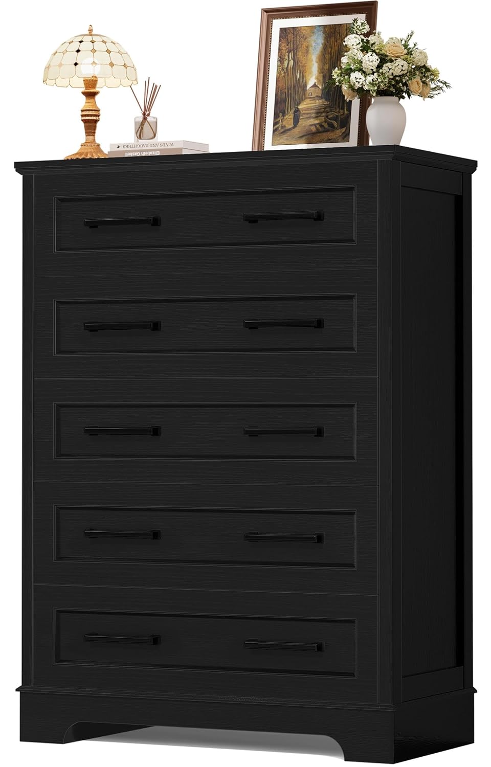 YESHOMY Farmhouse Tall 5-Drawer Dresser for Bedroom - Black Chest of Drawers with Smooth Rails & Stable Base