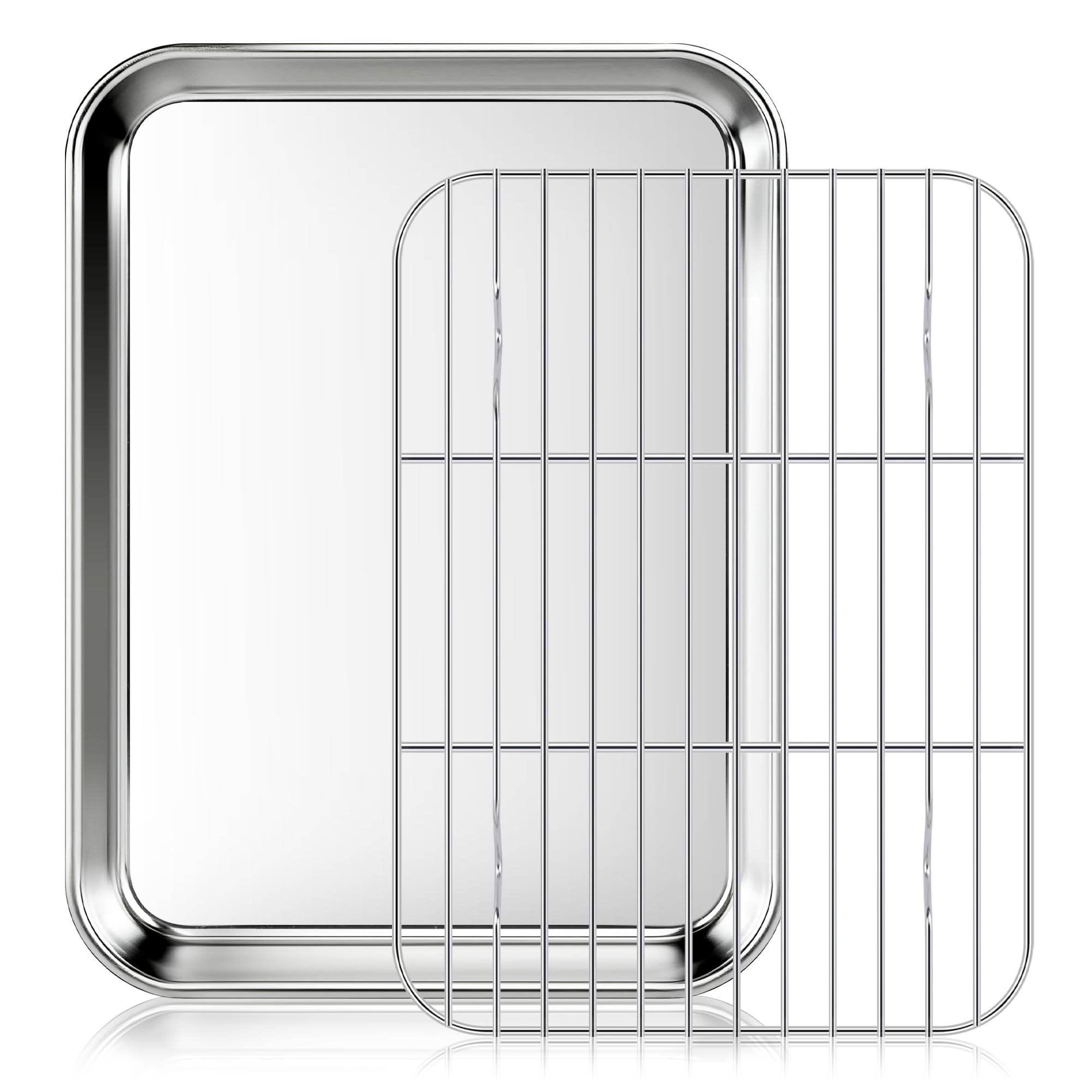 Fire More Baking Tray with Cooling Rack, 23.5 x 17.5 x 2.5 cm Stainless Steel Cookie Sheet Pan Set, Non Stick Baking Sheet with Wire Rack for Oven Cooking