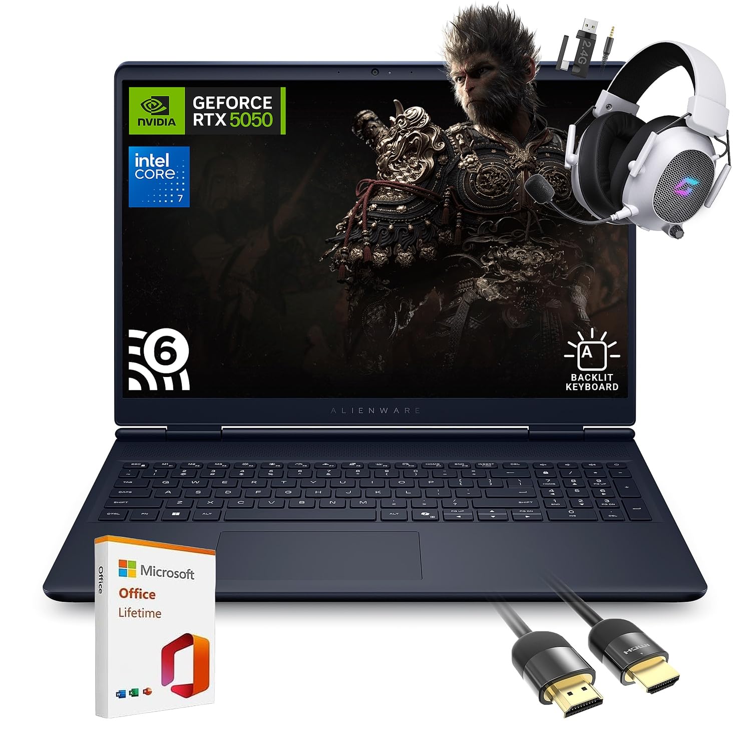 Alienware 16 Aurora Gaming Laptop AC16250, 16" WQXGA Display, NVIDIA GeForce RTX 5050, Intel Core 7-240H Processor, 16GB RAM, 2TB SSD, Backlit Keyboard, with Mytrix Assy Office Lifetime, Wins 11