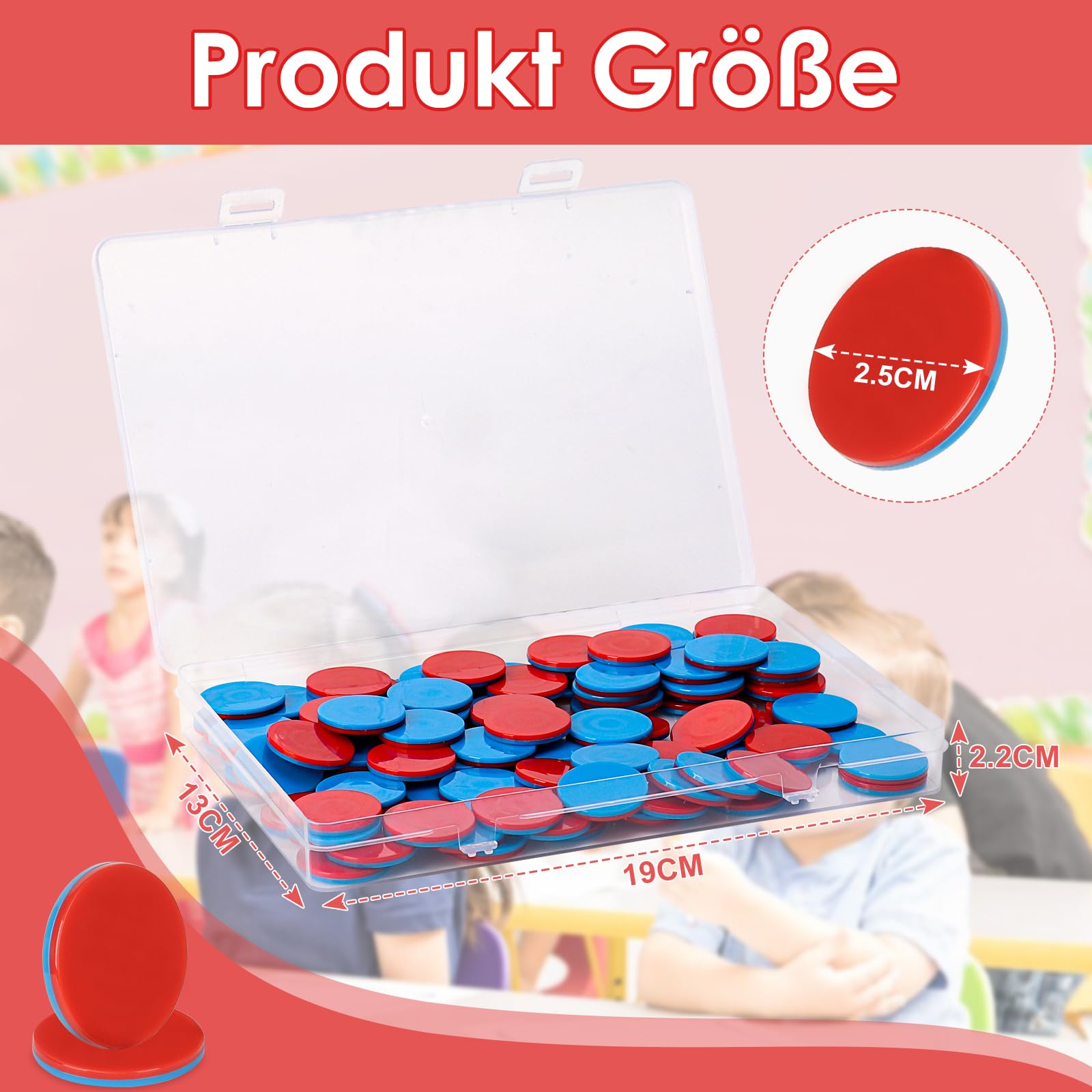 100 sztuk płytek dwustronnych w kolorze czerwonym, niebieskim, plastikowym, 1 pudełko z tworzywa sztucznego, zestaw matematyki, pomoc w liczeniu, matematyka, płytki dwustronne, chipy do liczenia rąk