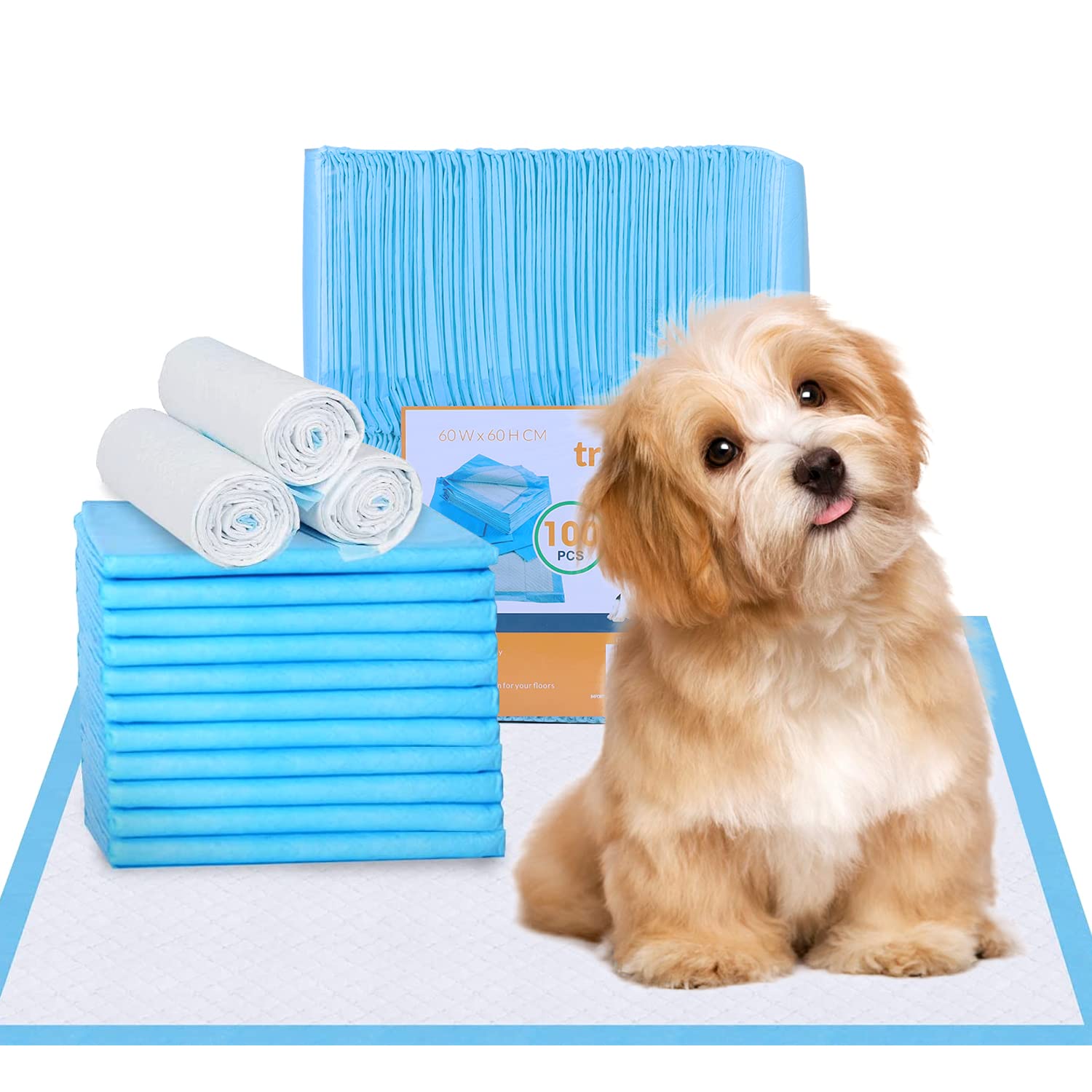 Clevinger Disposable Pet Pads 60x60CM, 400PCS Training Puppy Dog Pee Pads Super Absorbent & Leak-Proof, Disposable Pet Piddle Pad and Potty Pads for Dogs, Puppies, Doggie(4Pack-400PCS)