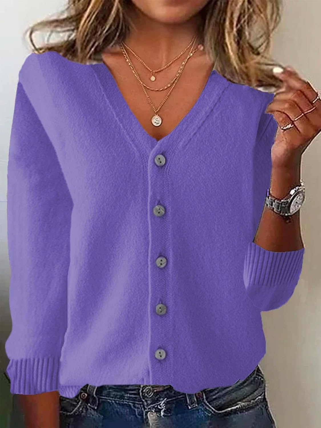 ZOCANIA Button Down Sweaters for Women V Neck Long Sleeve Knit Womens Cardigan Lightweight Solid Color Women's Sweater - Image 2