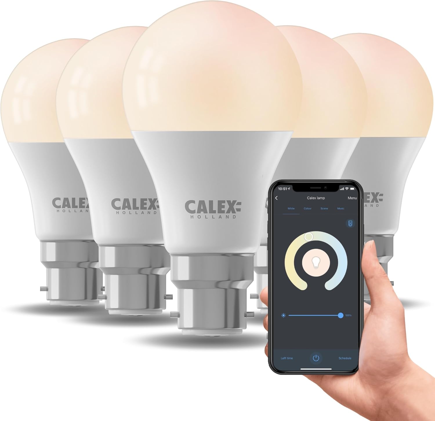 CALEX – Smart LED Bulb Bayonet B22, 5-Pack, WiFi LED A60 Bulb, Warm White Light, App and Works with Amazon Alexa and Google Home, 9.4W