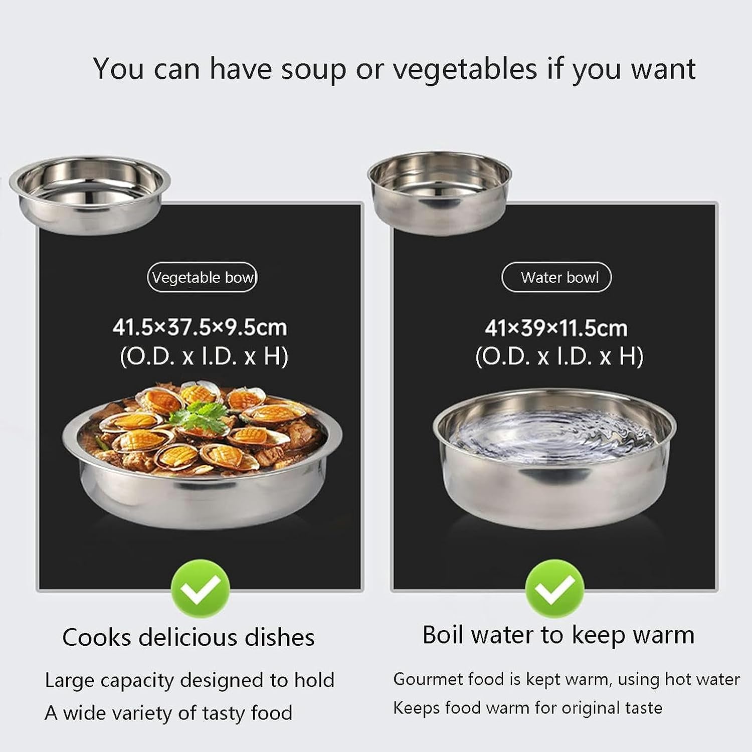 Stainless Steel Buffet Hot Plate - Stainless Steel Hot Pot Buffet Set with Glass Viewing Lid and Built in Lid Holder, Round Food Warming Tray with Solid Steel Lid (Gilding 9L)