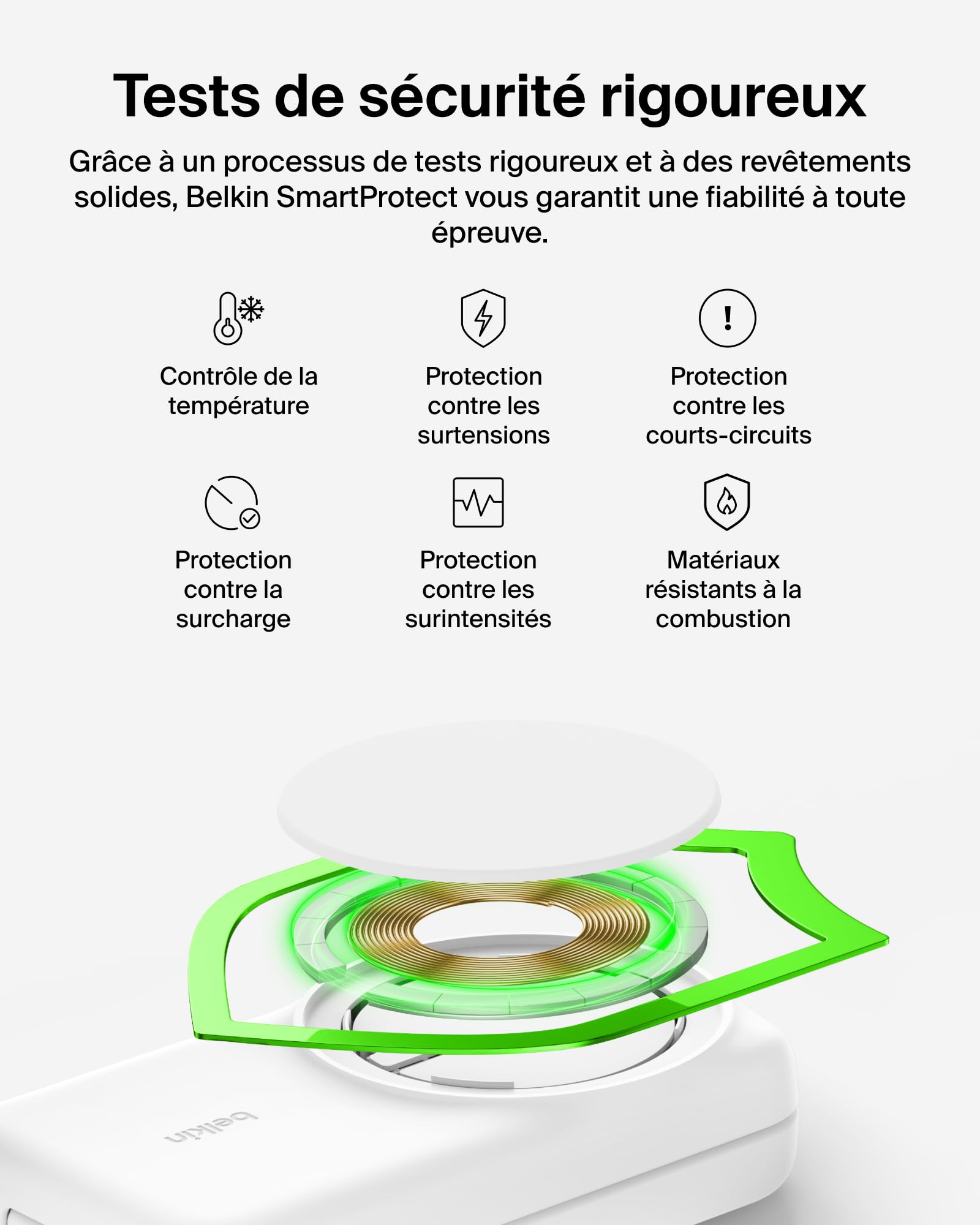 Belkin UltraCharge Chargeur Induction 3 en 1 Qi2, Station de Charge Magnétique 25W, Chargeur sans Fil avec MagSafe pour iPhone 17, iPhone Air, Apple Watch, AirPods, Pixelsnap avec Chargeur 45W, Blanc