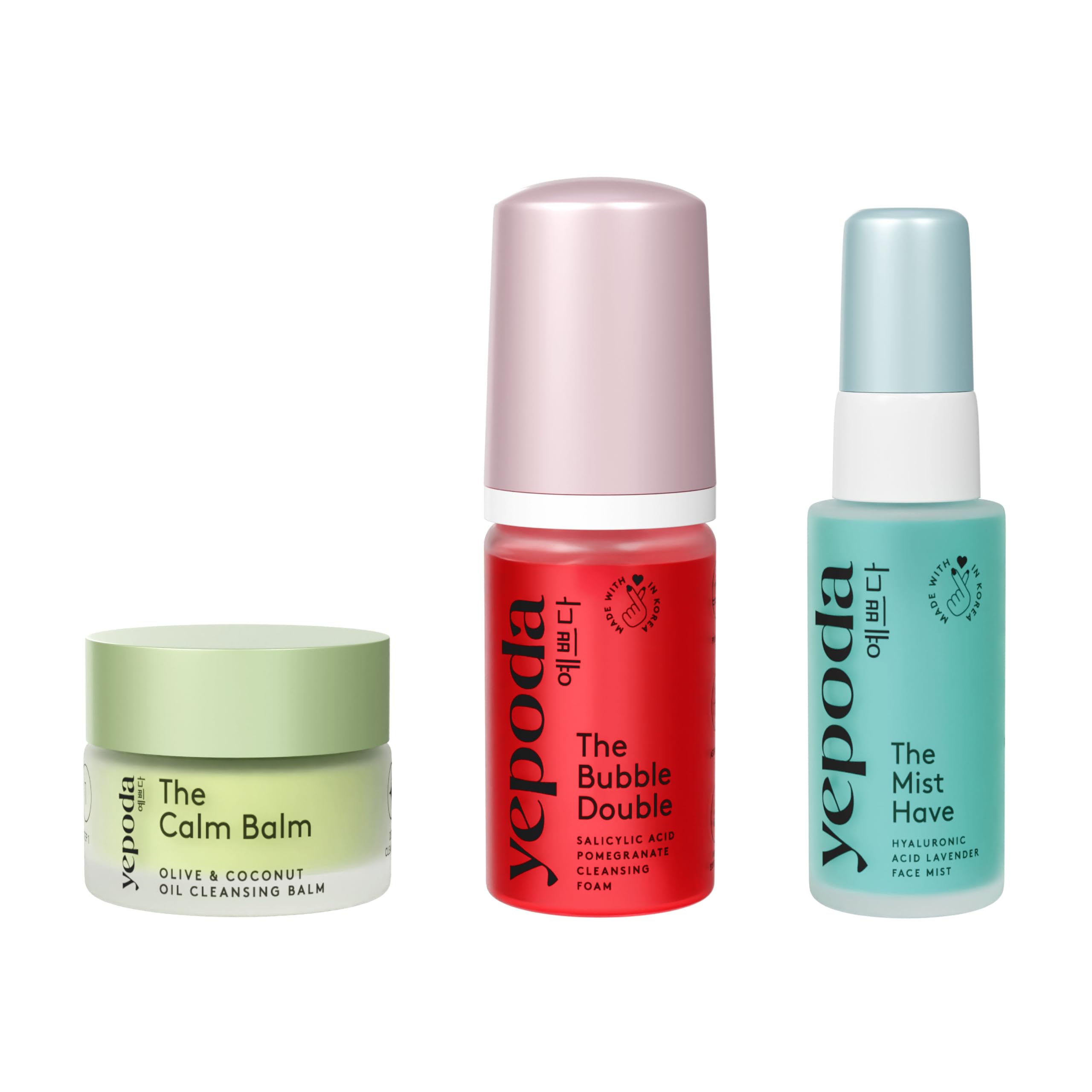 Yepoda The Mini Daily Essentials Set, K-Beauty Test- oder Reise-Set mit 3 Produkten: Reinigungsbalm, Reinigungsschaum und Toner Spray.