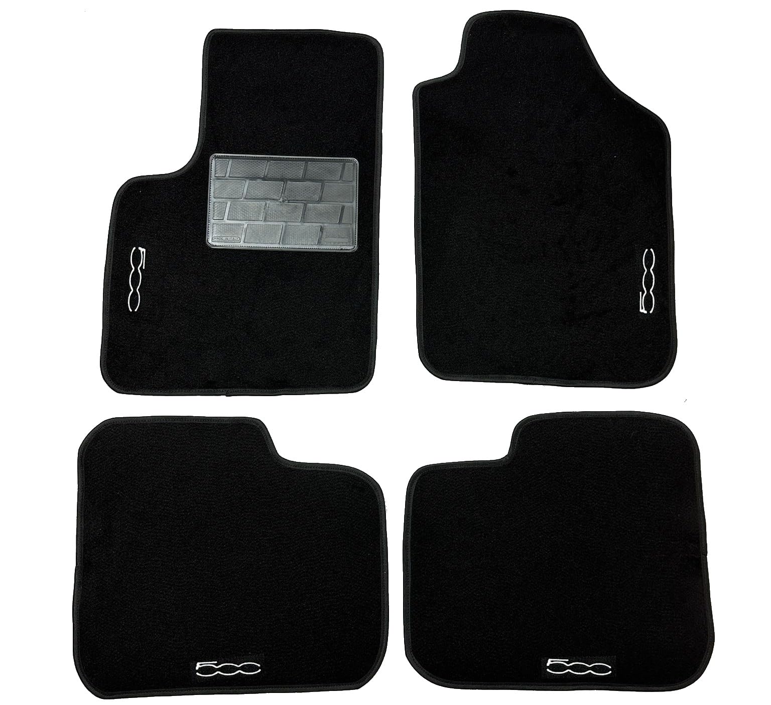 Set Tappetini Auto in Moquette per Fiat 500 dal 2007 al 2013, 4 Pezzi, Nero, con Battitacco e Bordino Antiscivolo (qualità moquette standard 6 mm, 4 ricami)