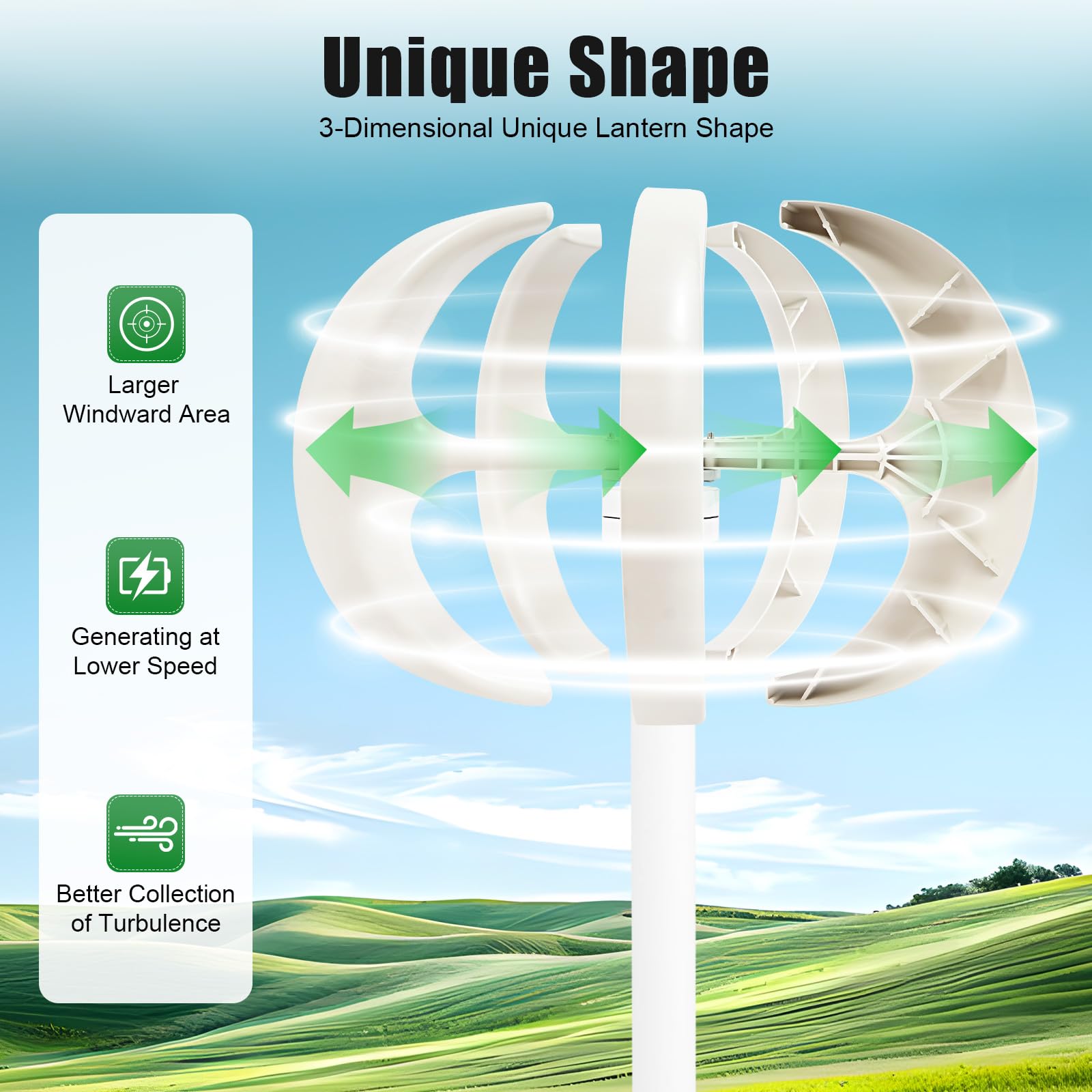 Éolienne verticale 12 V 600 W, 5 feuilles, lanterne, générateur d'éolienne avec contrôleur