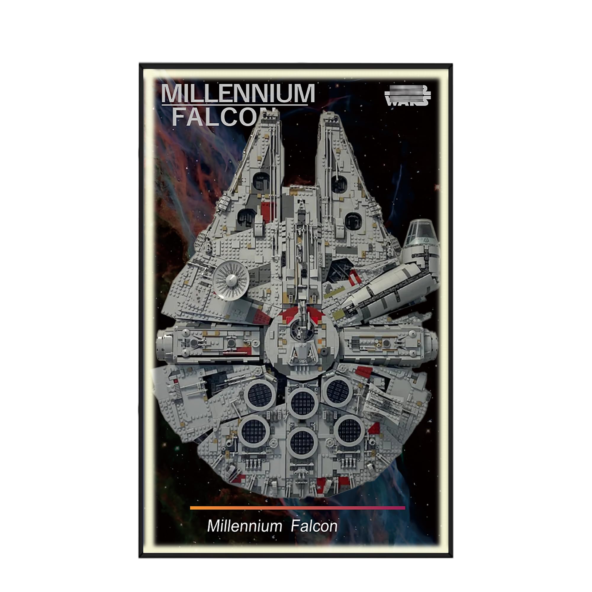 Display Wallboard for Lego 75192 Ultimate Millennium Falcon - Wall Mount Display Stand Art Wall Mount Frame for Racing Car Building Set, for Car Enthusiasts - 50 x 80 CM (75192 USB LED Light H)