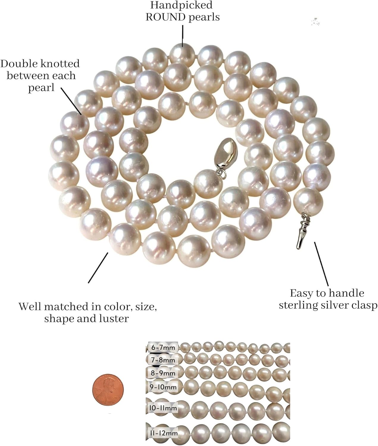 II ROUND PEARL II Real Pearl Necklace for Women Ivory Beige Cream White Pearls Jewelry Men Cultured Freshwater Sterling Silver Wedding - Image 4