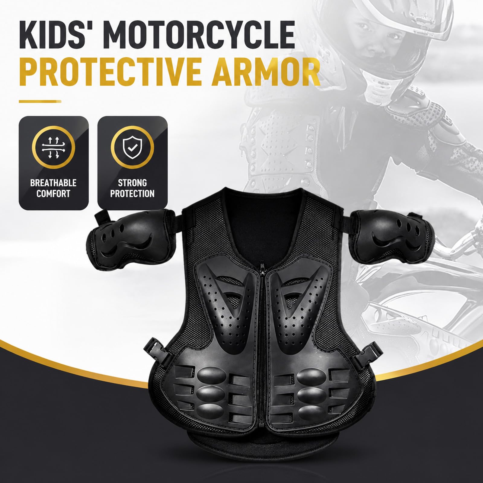 Equipo Dirt Bike Niños, Armadura Motocross Ajustable, Protector Pecho Moto con Coderas y Rodilleras para Niños 4-12 Años, Protección Corporal Transpirable para ATV BMX MTB
