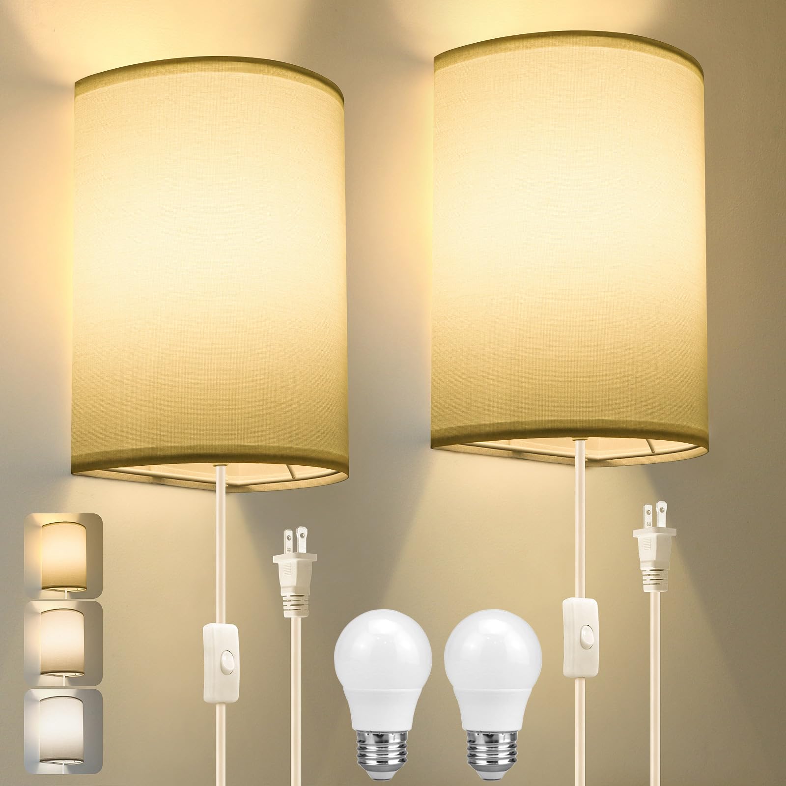 Photo 1 of Beser·Win Plug in Wall Sconce, 3 Color, Set of Two, Industrial Wall Lamp with Plug in Cord, Rustic Fixture, On/Off Switch Vintage Wall Light Fixture for Headboard Bedroom Porch (White)