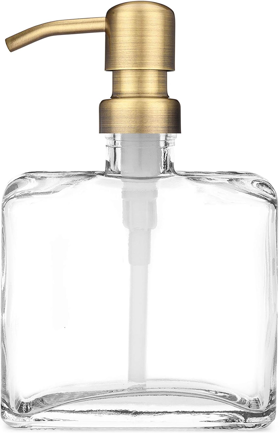 Rail19 Urban Square Recycled Glass Soap Dispenser with Metal Pump, 8.5oz (Farmhouse Brass)