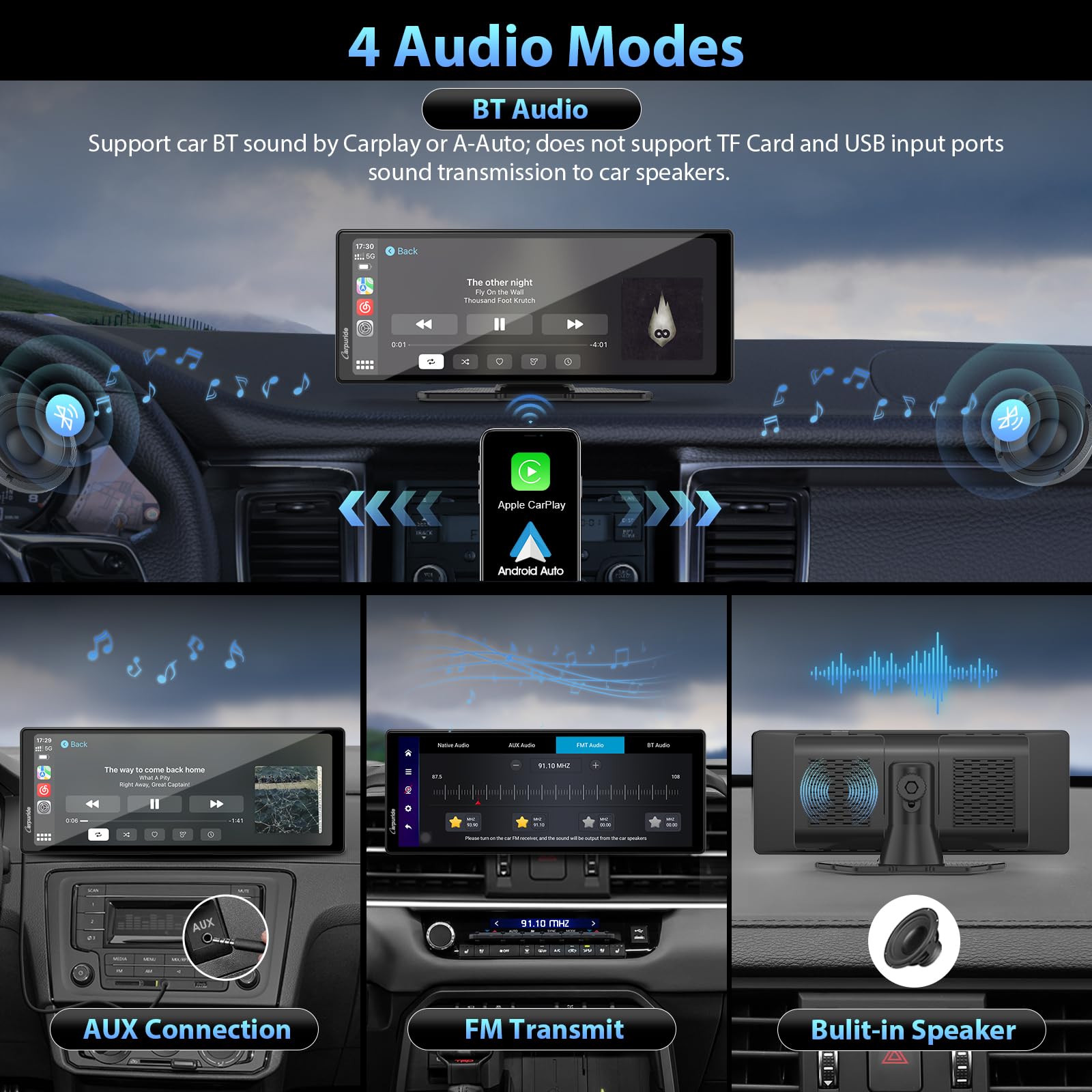 CARPURIDE CarPlay sans Fil Android Auto 4+64 GB, écran Navigation en Ligne et Hors Ligne, Google Play, Mirror Link, BT, Antenne GPS, Caméra Recul, Plein écran 10,26", Zone Visualisation 9,3"