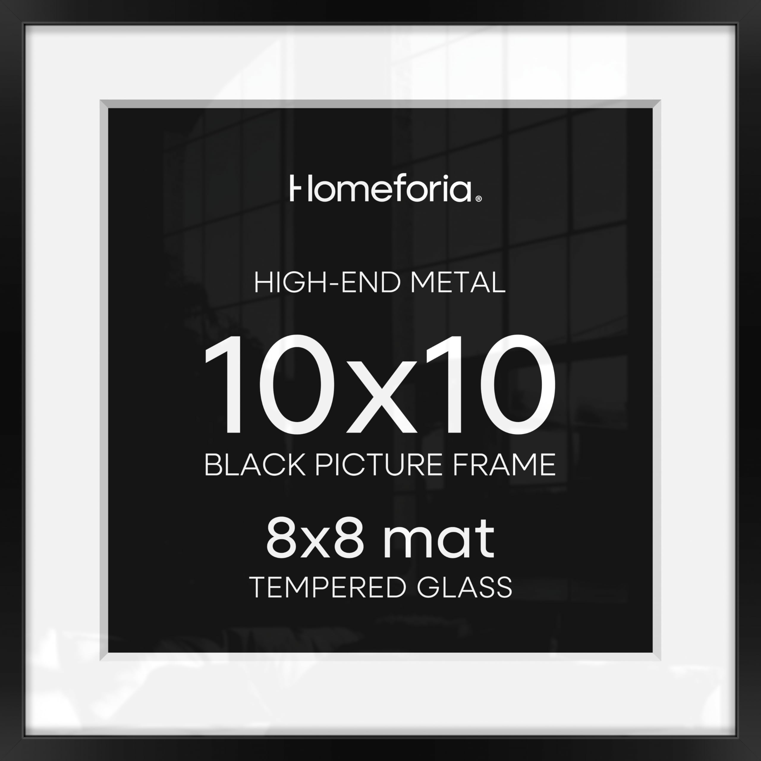 Homeforia 10x10 Black Picture Frame, High-End Metal, 8x8 Mat, Glass | High End Aluminum, Tempered Glass, Acid-Free 8x8 Removable Mat, 10x10 in Edge-to-Edge Display 10x10, Wall Kit, Set Of 3