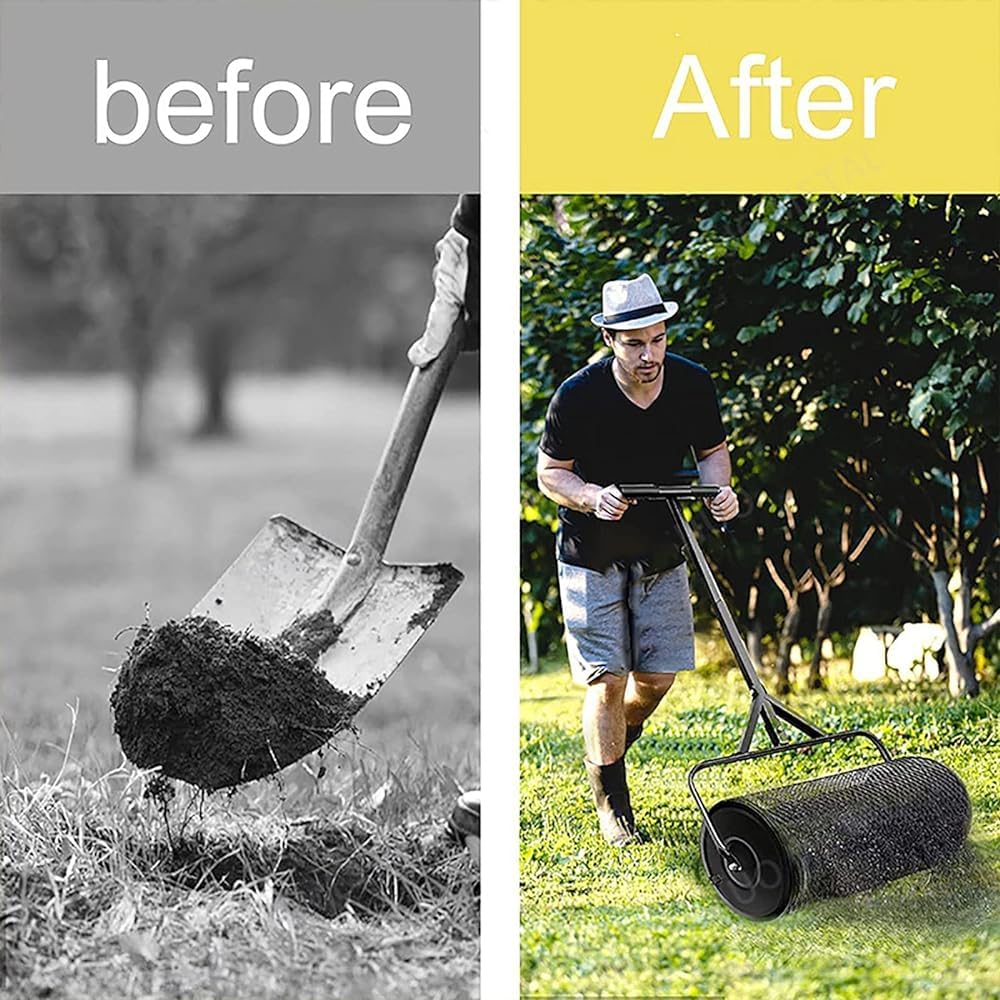 Esparcidor de compost, diseño de malla metálica ligera con mango en T ajustable para plantar y sembrar eficientemente