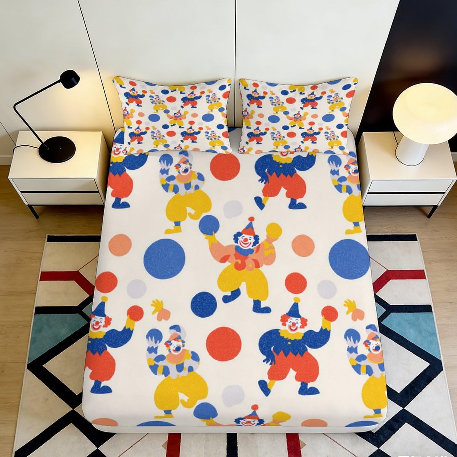 Pnayamiorkfel Style-7 3D Printed Colorful Clown Fitted Sheet Microfiber Soft Breathable Circus Balloon Mattress Cover For Bedroom Dorm Decor 90X200x25cm