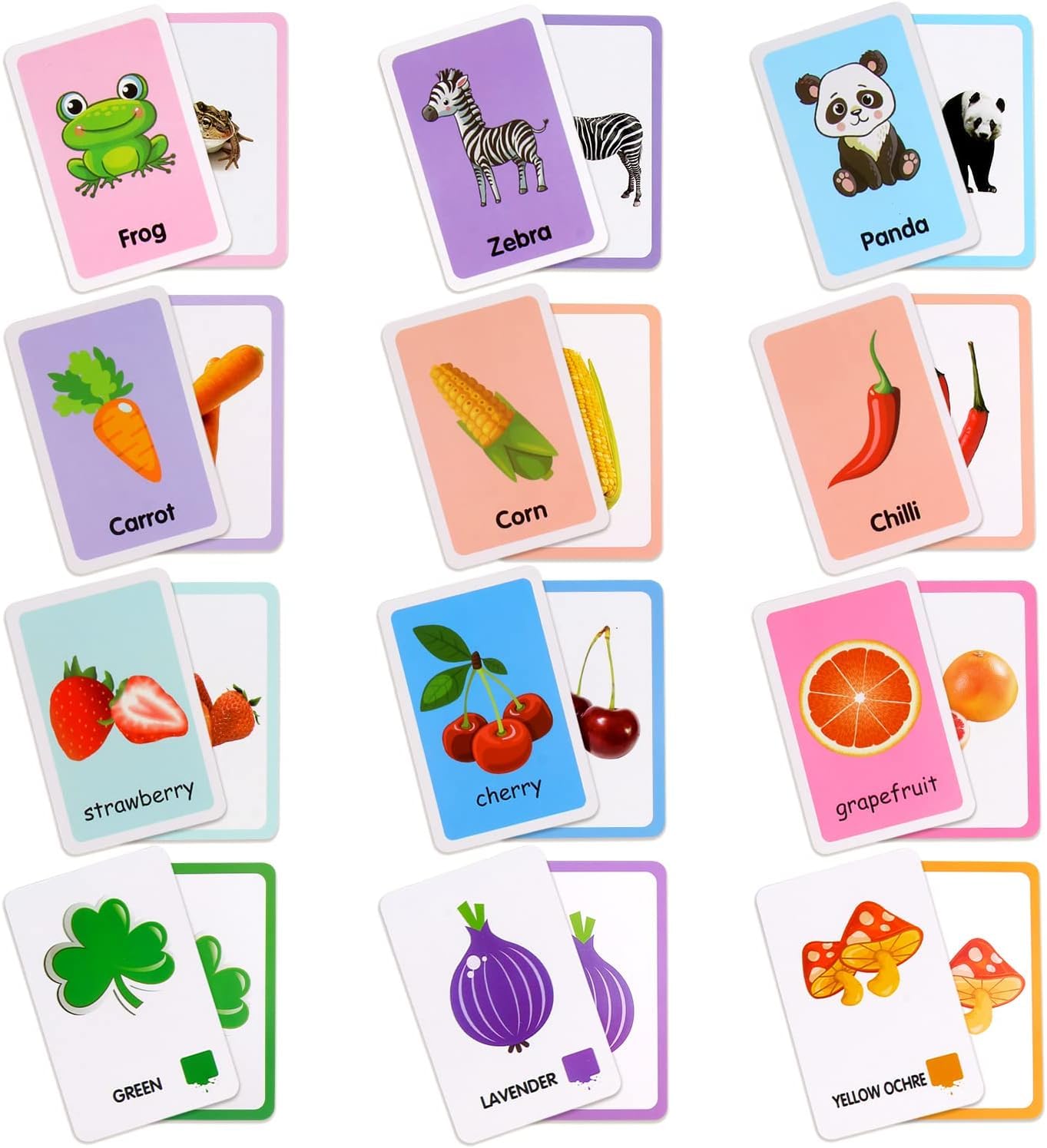VEYLIN Kids Flash Cards, 144PCS Educational Flash Cards for Kids 4 Sets, Animals, Vegetables, Fruits and Colours - Image 2