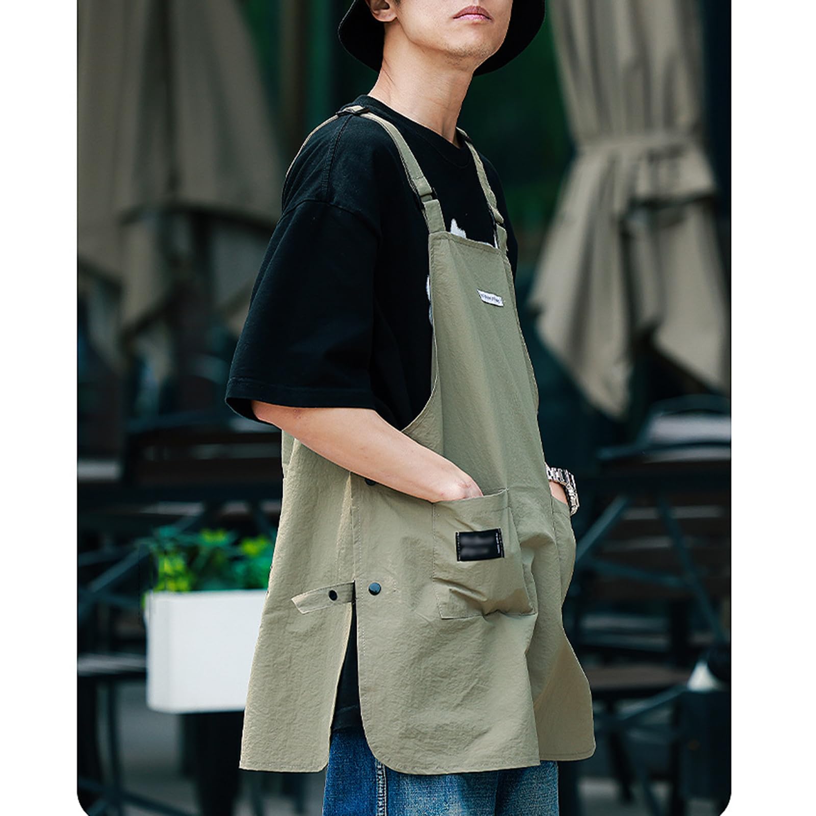 Tablier de cordonnier avec Poches, Tablier Unisexe pour la Maison, Le Travail, Le Camping en Plein air, Blouse avec Boutons pour Le Travail, la Cuisine, Taille Unique, Vert (Marron, Taille u